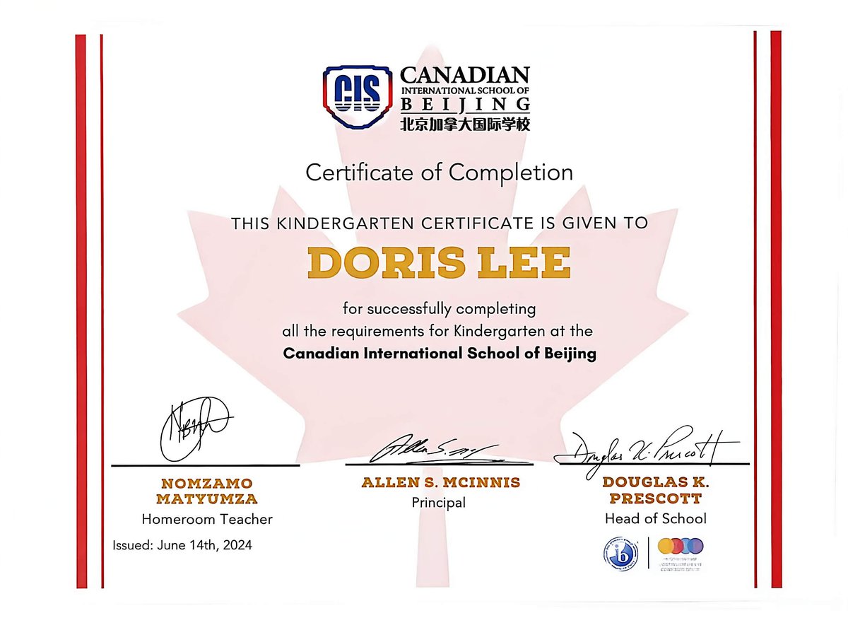 Canadian International School — Completion Certificate