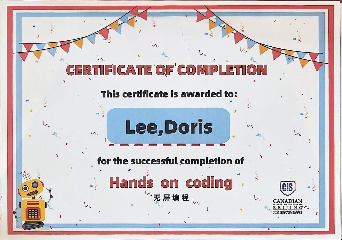 Hand in Hand Cooking — Completion Certificate